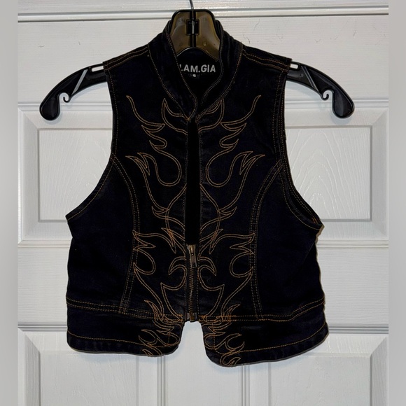 I.AM.GIA Iconic Arielle Flame Embroidered Western Rocker Festival Denim Vest S - Picture 5 of 9